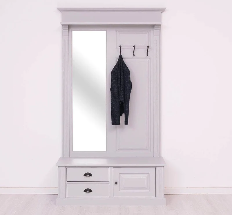 Garderobe aus Massivholz mit Spiegel und Staufächern