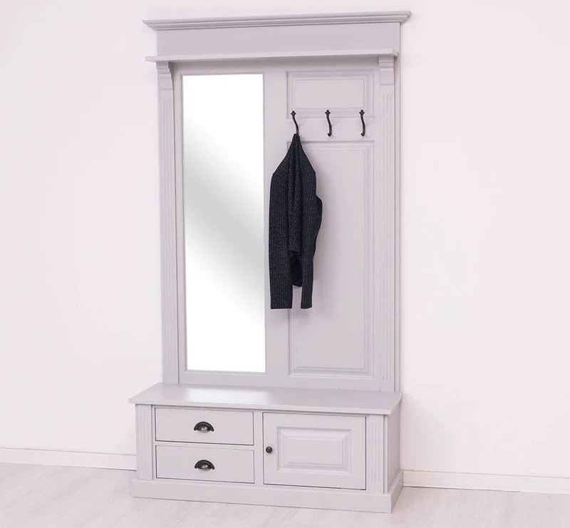Garderobe aus Massivholz mit Spiegel und Staufächern