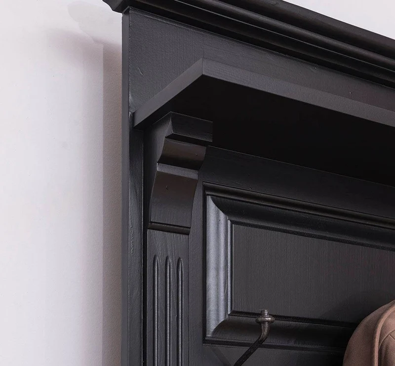 Schmale Garderobe aus Massivholz mit Ablage und 3 Haken uni