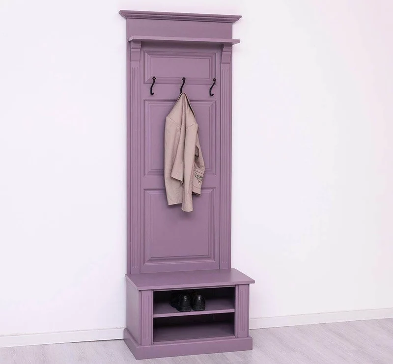 Schmale Garderobe aus Massivholz mit Ablage und 3 Haken uni