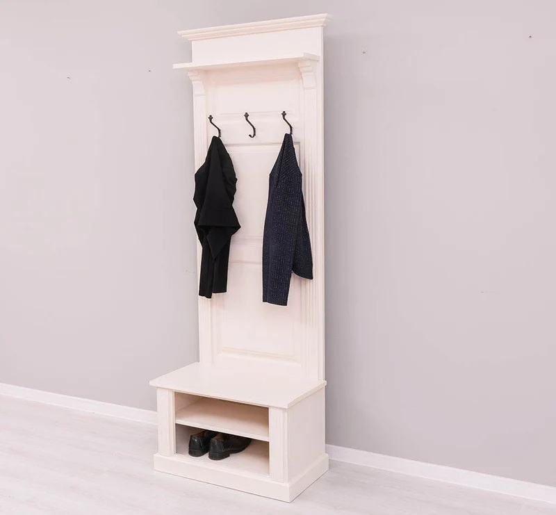 Schmale Garderobe aus Massivholz mit Ablage und 3 Haken uni