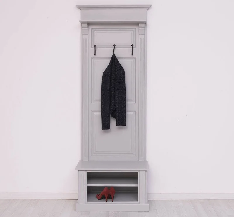 Schmale Garderobe aus Massivholz mit Ablage und 3 Haken uni
