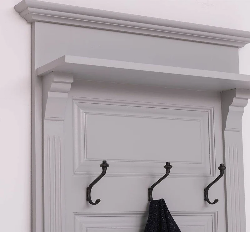 Schmale Garderobe aus Massivholz mit Ablage und 3 Haken uni