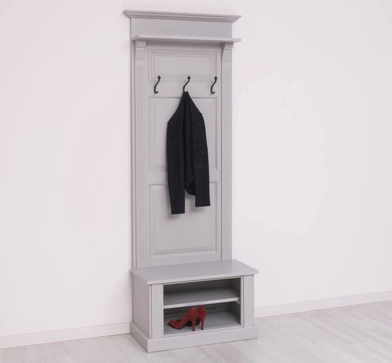 Schmale Garderobe aus Massivholz mit Ablage und 3 Haken uni