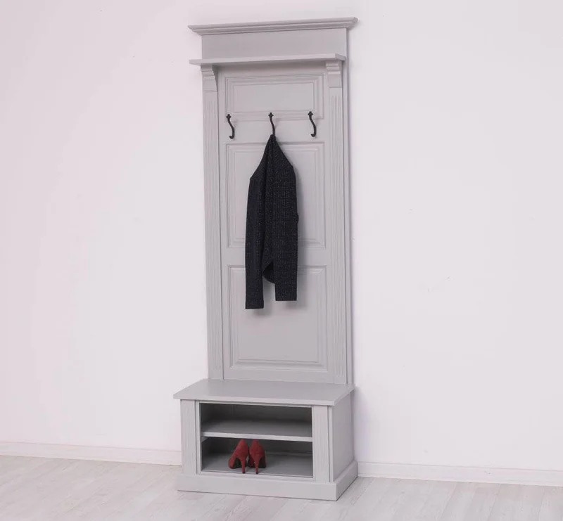 Schmale Garderobe aus Massivholz mit Ablage und 3 Haken uni