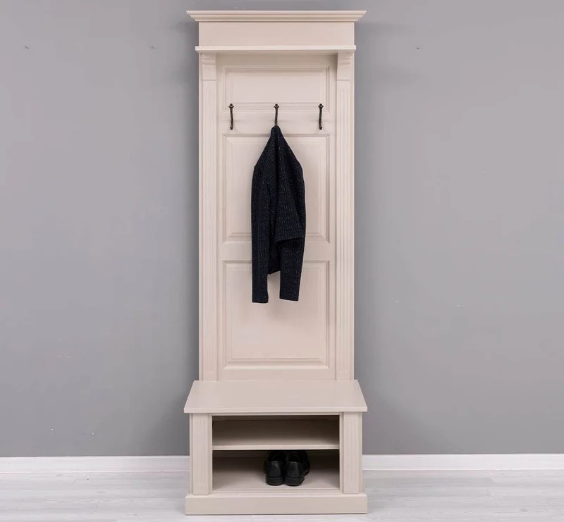 Schmale Garderobe aus Massivholz mit Ablage und 3 Haken uni