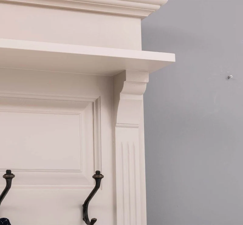 Schmale Garderobe aus Massivholz mit Ablage und 3 Haken uni