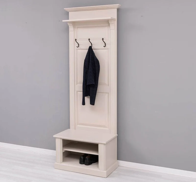 Schmale Garderobe aus Massivholz mit Ablage und 3 Haken uni