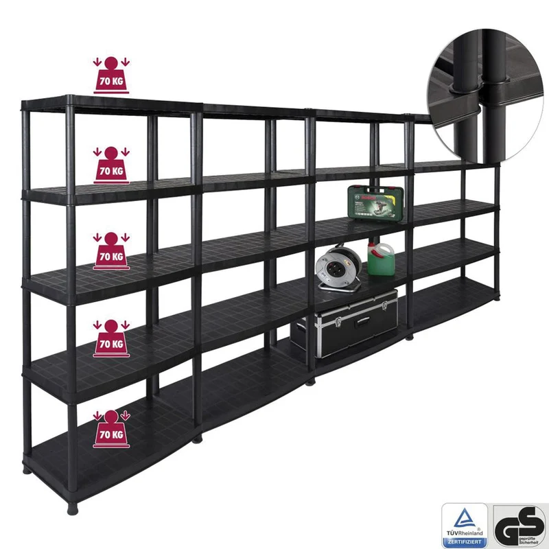 Set: 4 x DELUXE - Schwerlastregal 18 Zoll (Schwarz)
