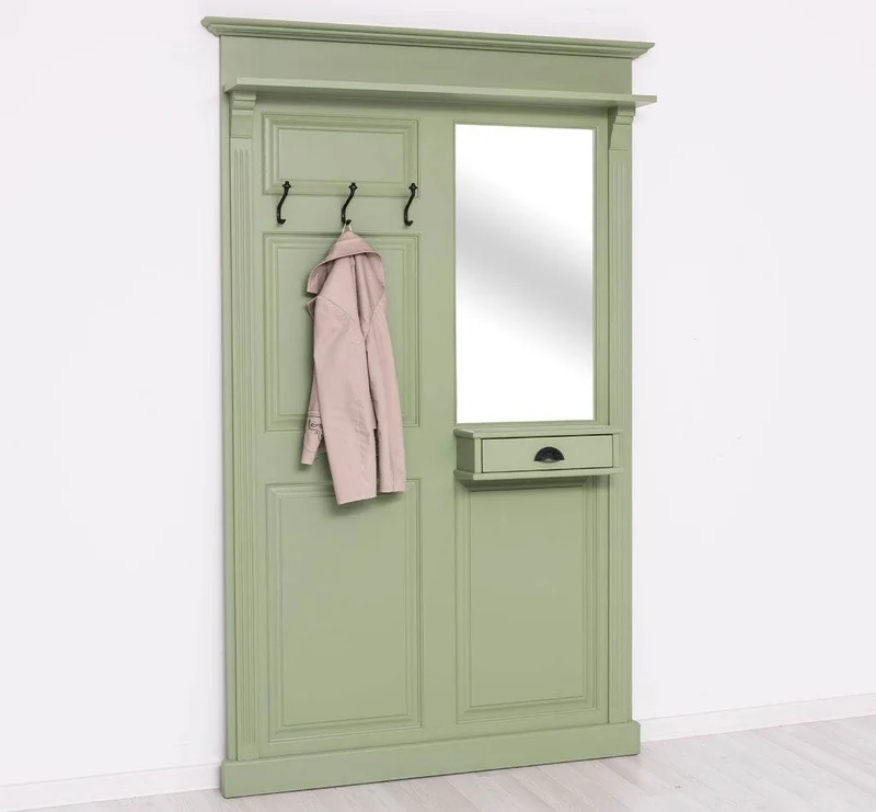 Garderobe aus Massivholz mit Spiegel und Ablage