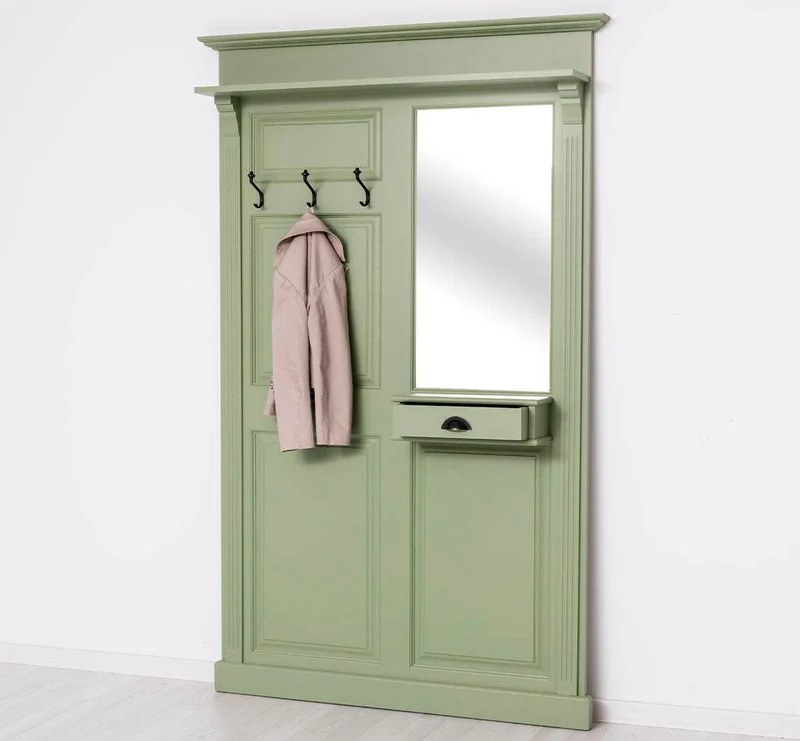 Garderobe aus Massivholz mit Spiegel und Ablage