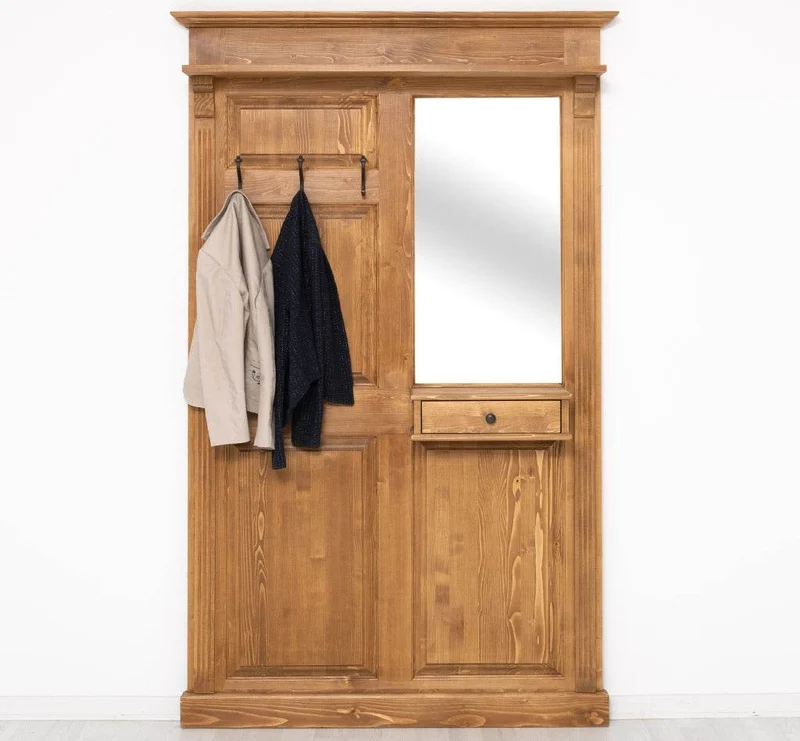 Garderobe aus Massivholz mit Spiegel und Ablage