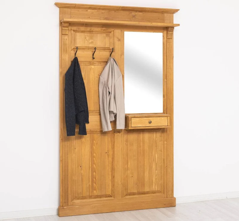 Garderobe aus Massivholz mit Spiegel und Ablage