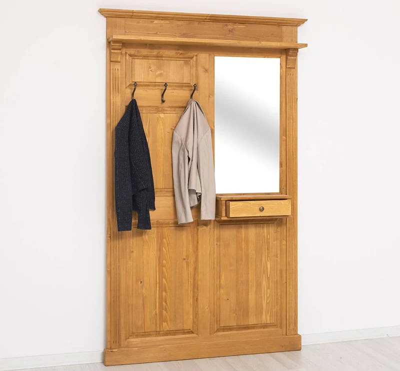 Garderobe aus Massivholz mit Spiegel und Ablage