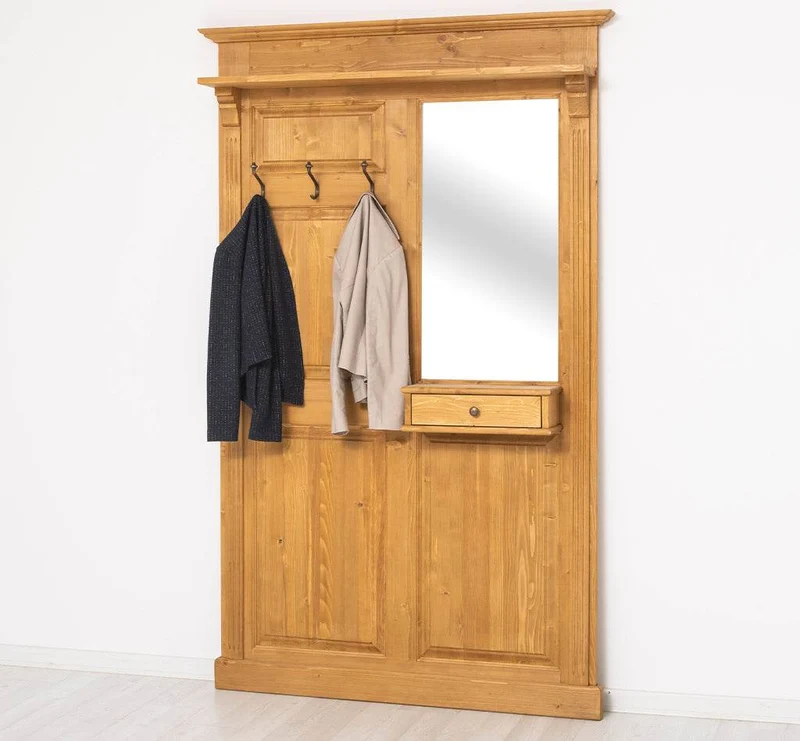 Garderobe aus Massivholz mit Spiegel und Ablage