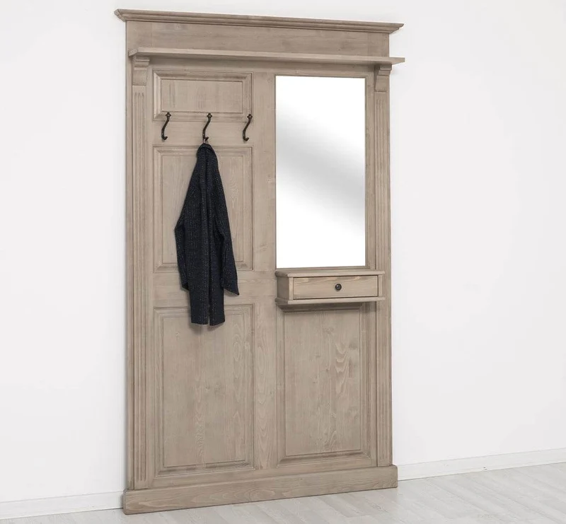 Garderobe aus Massivholz mit Spiegel und Ablage