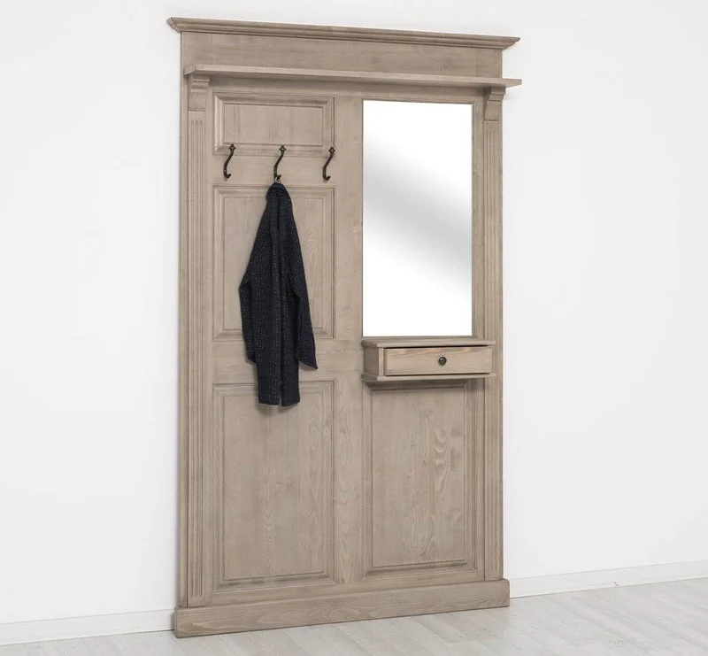 Garderobe aus Massivholz mit Spiegel und Ablage