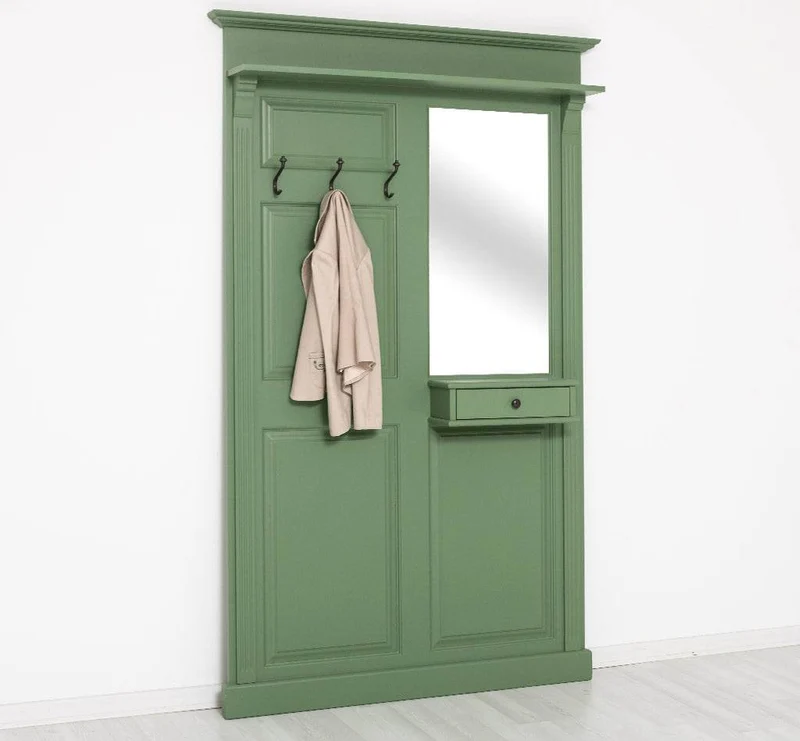 Garderobe aus Massivholz mit Spiegel und Ablage