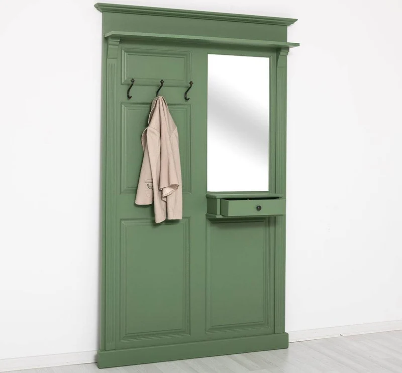 Garderobe aus Massivholz mit Spiegel und Ablage