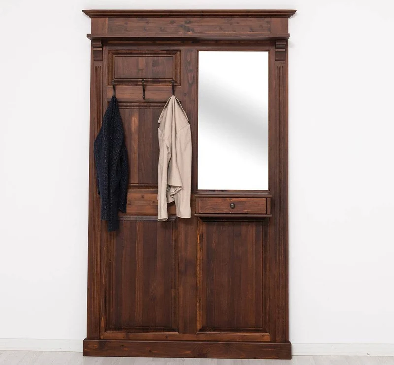 Garderobe aus Massivholz mit Spiegel und Ablage