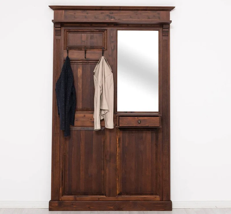 Garderobe aus Massivholz mit Spiegel und Ablage