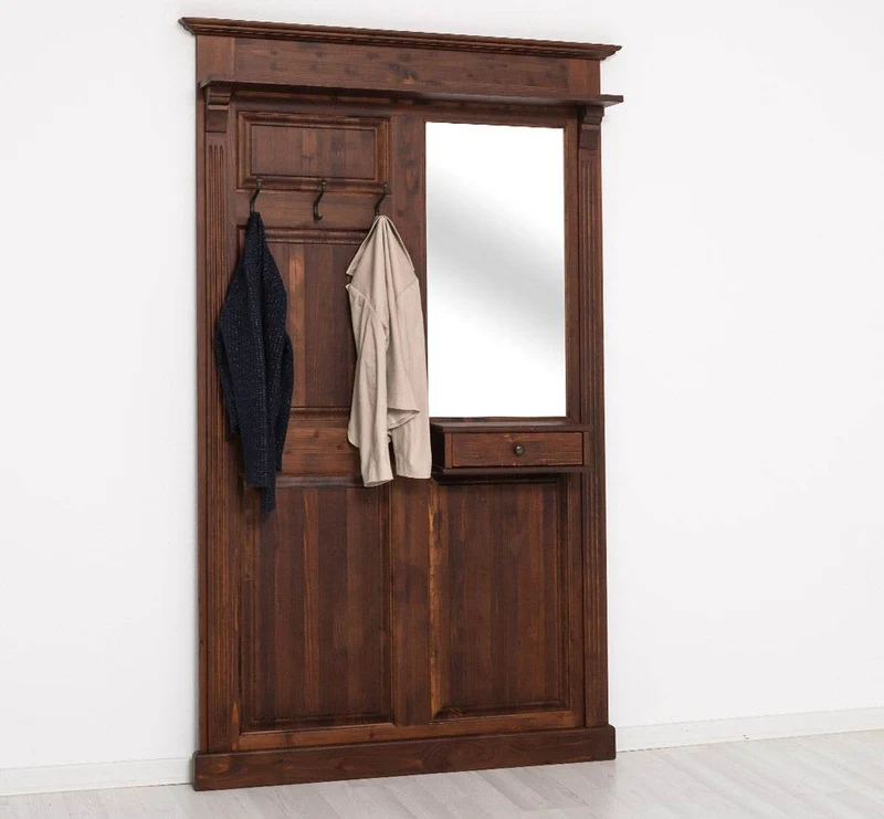 Garderobe aus Massivholz mit Spiegel und Ablage
