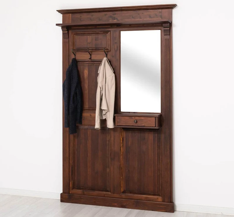 Garderobe aus Massivholz mit Spiegel und Ablage
