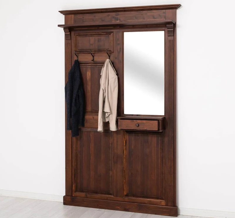 Garderobe aus Massivholz mit Spiegel und Ablage
