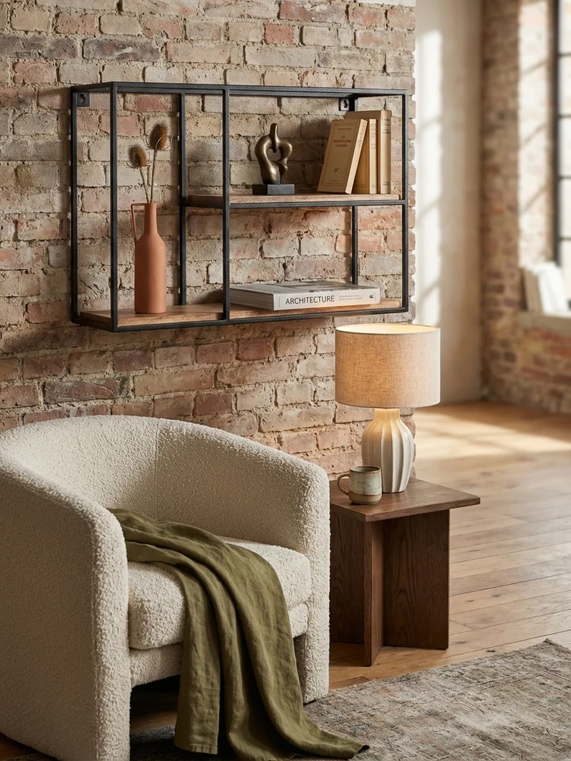 Wandregal Mango Massivholz Industrial Stil 60x40x18 cm