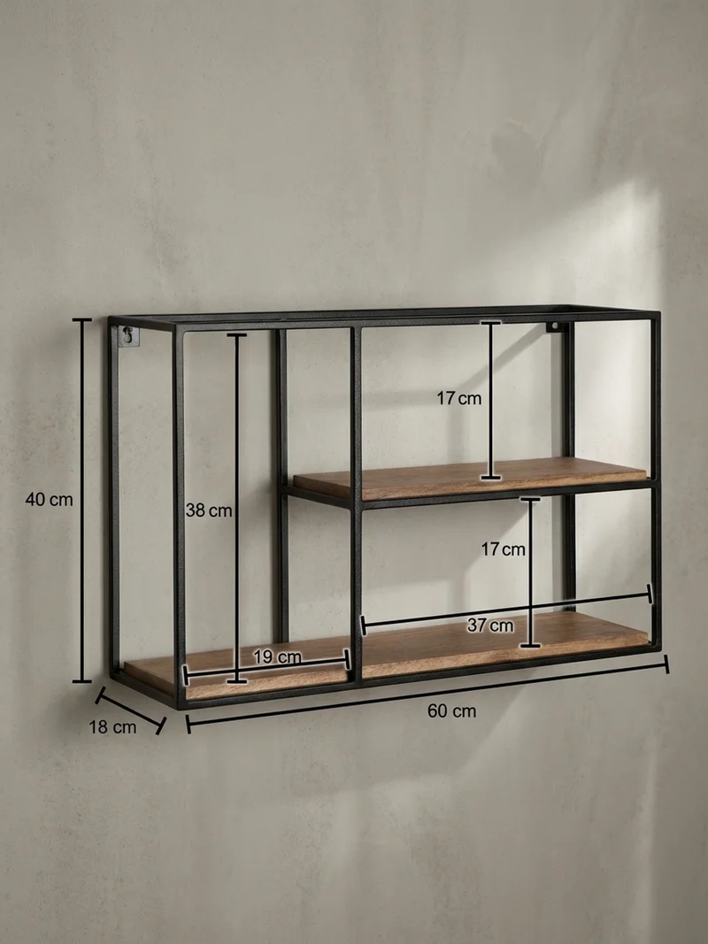Wandregal Mango Massivholz Industrial Stil 60x40x18 cm