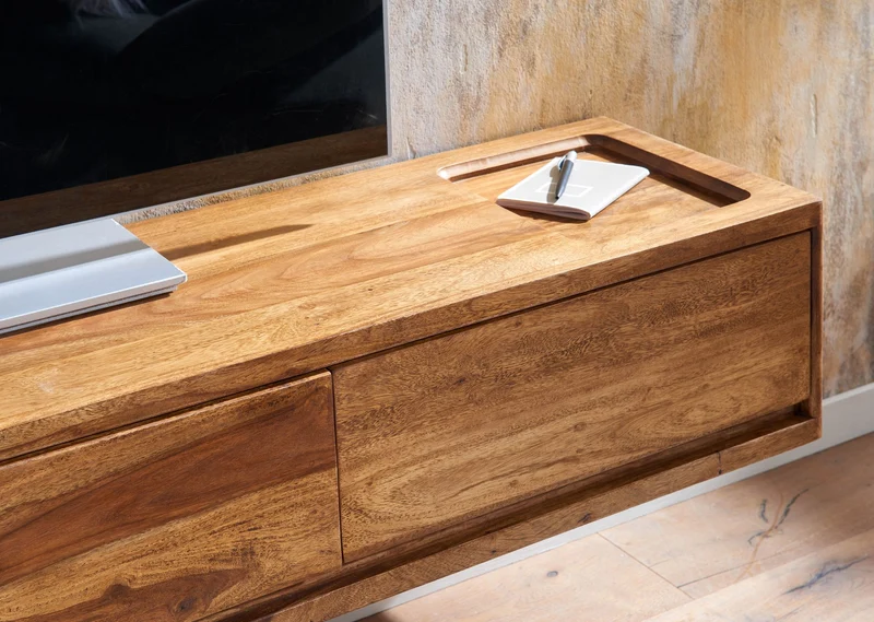 Lowboard Massivholz Modern Stil Hängend für 65-Zoll Fernseher mit 3 Schubladen