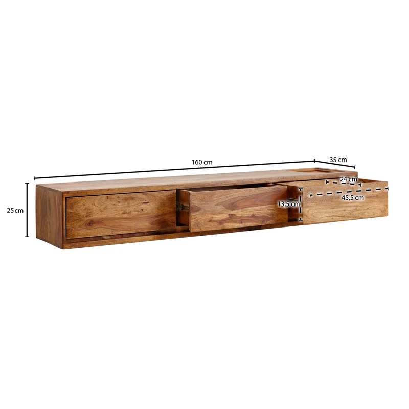 Lowboard Massivholz Modern Stil Hängend für 65-Zoll Fernseher mit 3 Schubladen