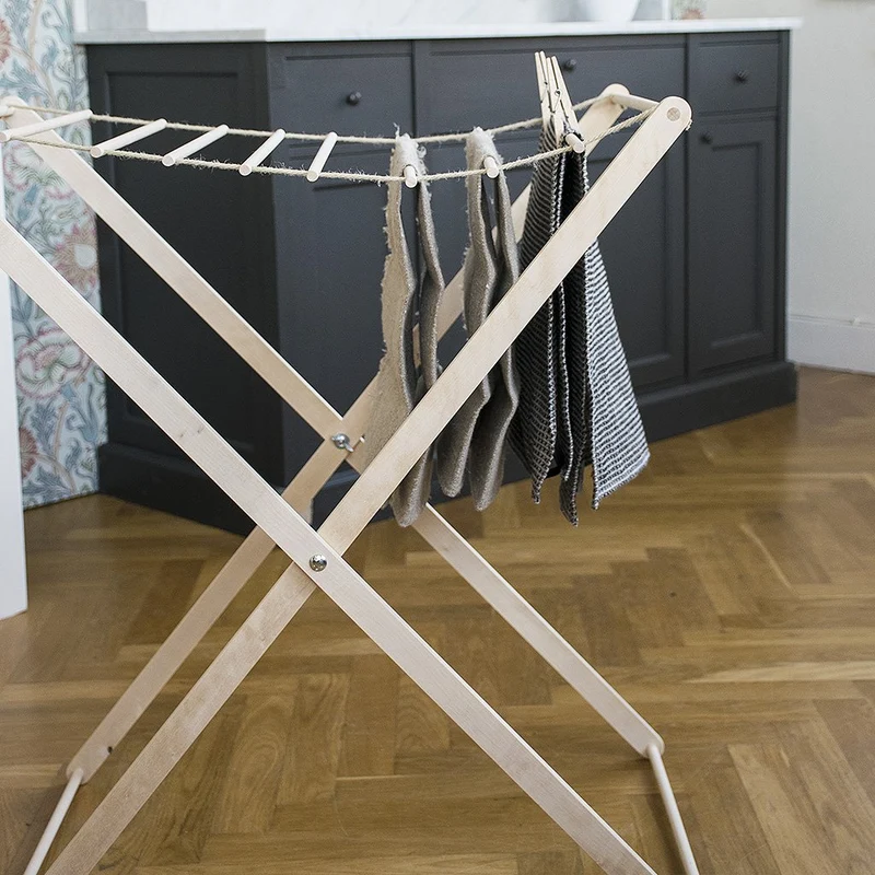 Klein klappbar Wäscheständer aus Holz mit 10 Birkenstäbe